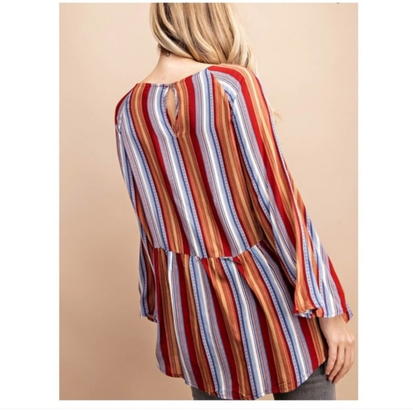 KORI BOHO Tie Detail Mocha Striped Tunic - Picture 2 of 16